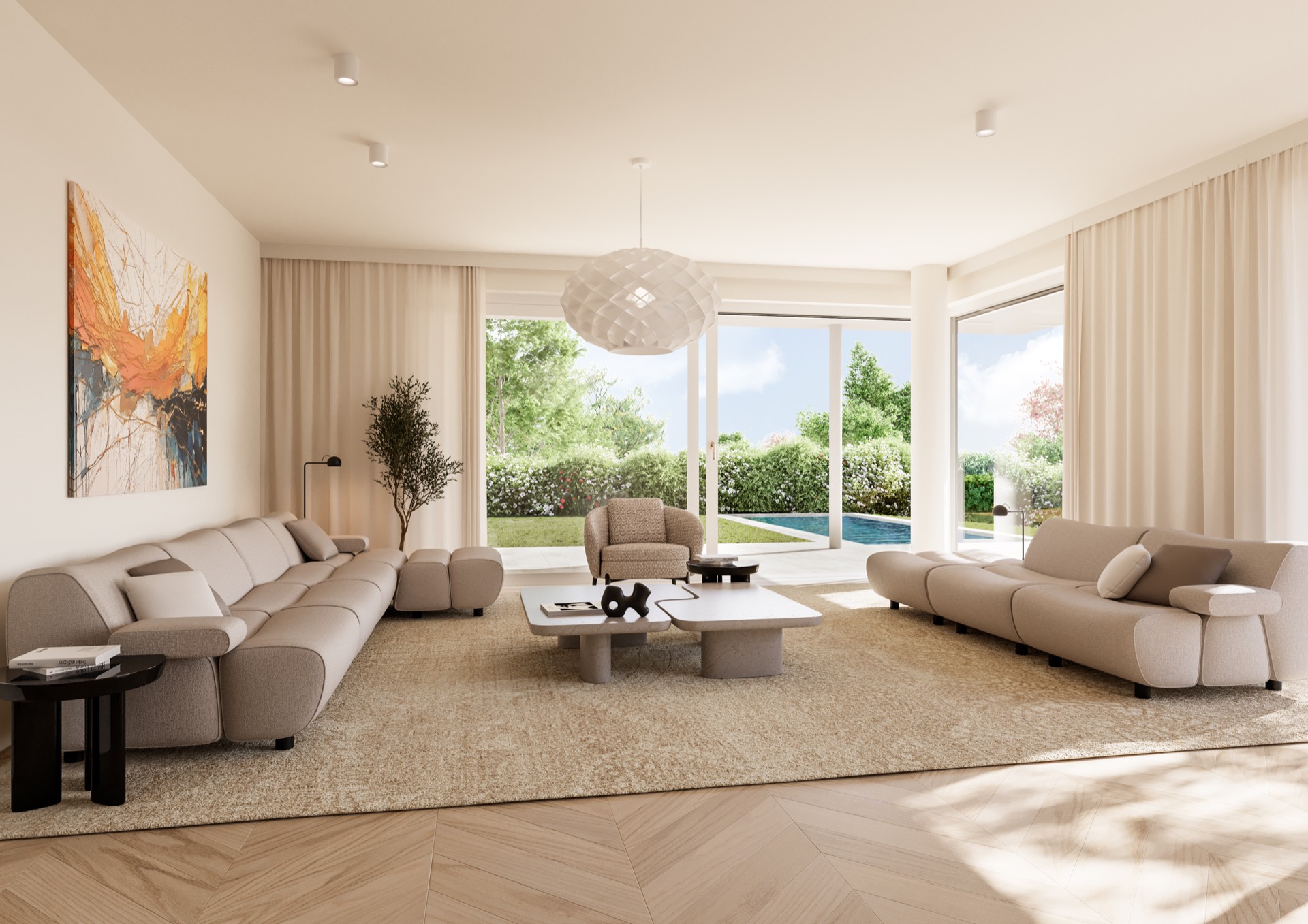 Salon mit Blick in den Garten