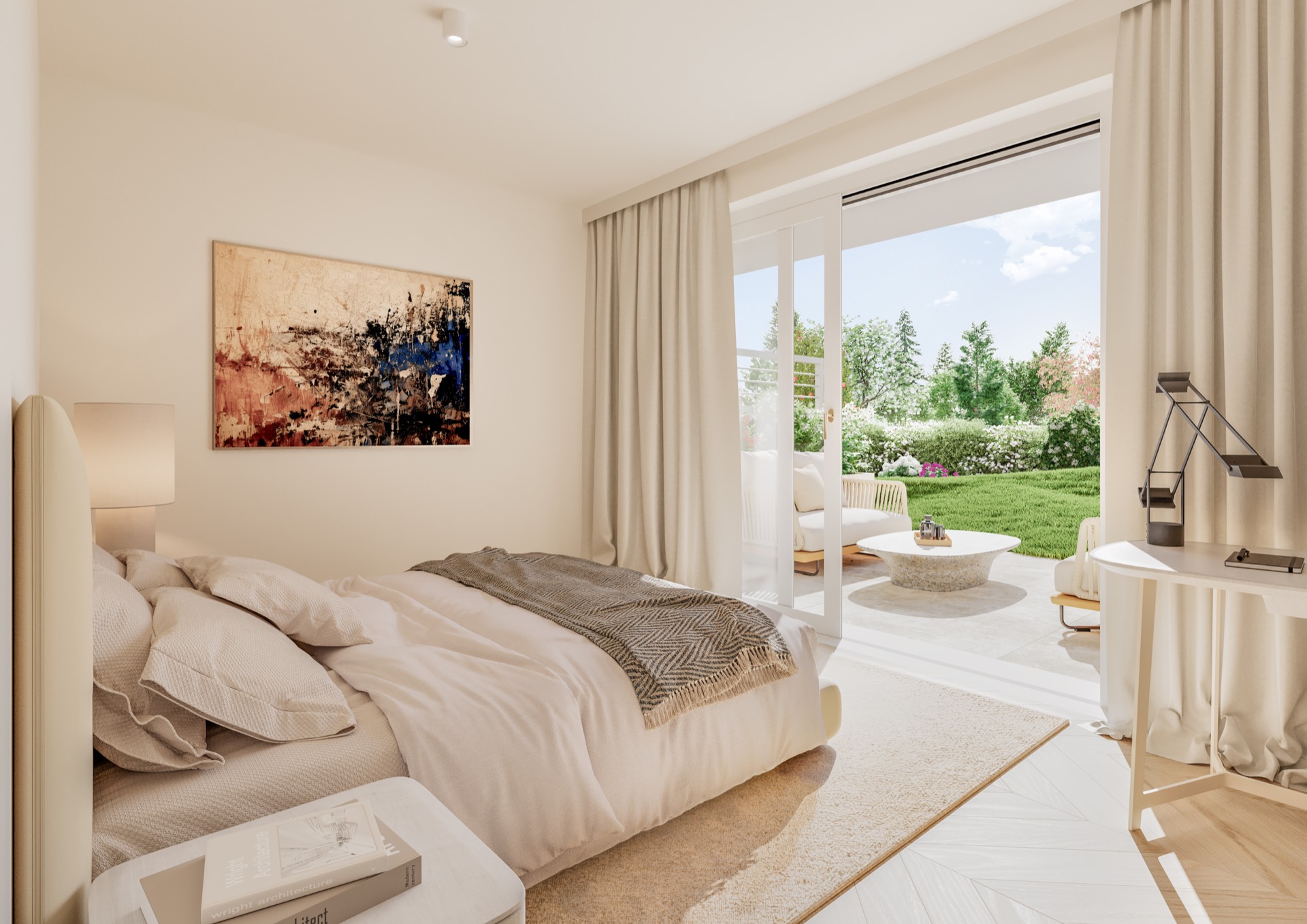 Schlafzimmer von Top 2 mit Terrasse