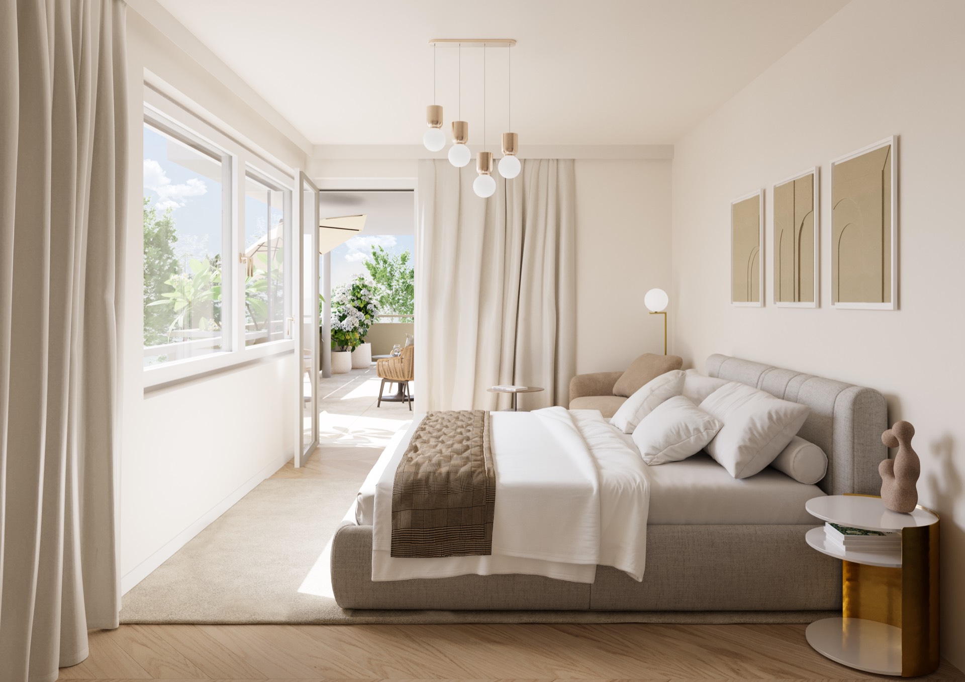 Schlafzimmer von Top 5 und Top 7 mit Balkon